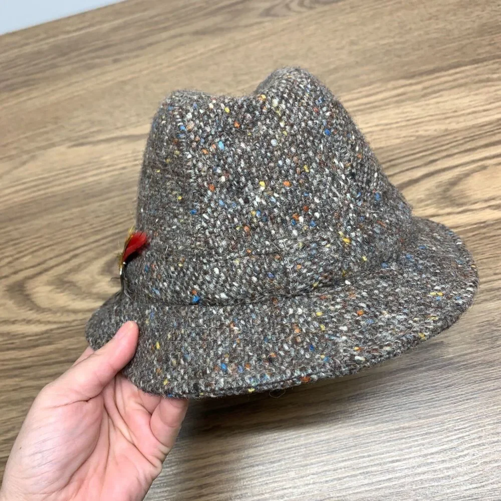 Vintage Tweed Wool Fedora, Hats Of Ireland Castlebar, Dongal Tweed, Size S 6 7/8